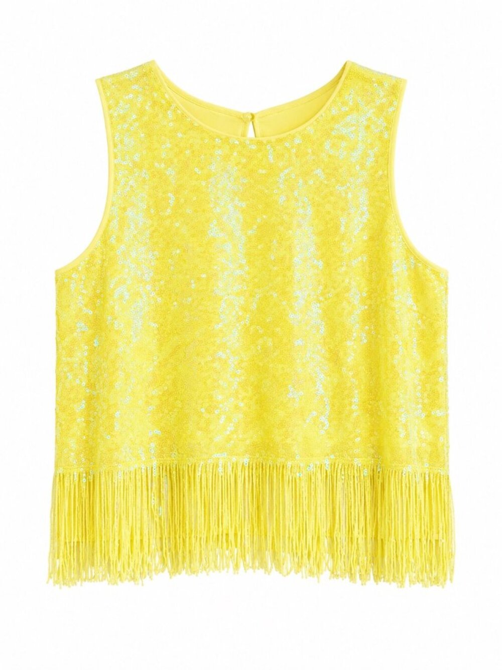Endless Rose Yellow Fringe Sequin Sleeveless Top Womens Size M